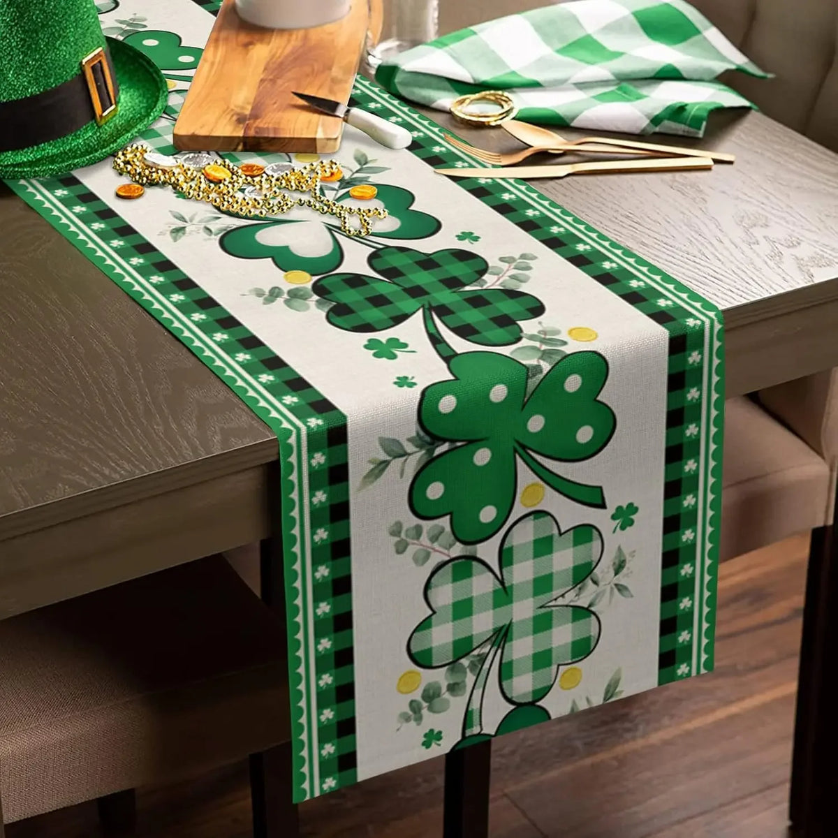 Shamrock Plaid Linen Table Runner