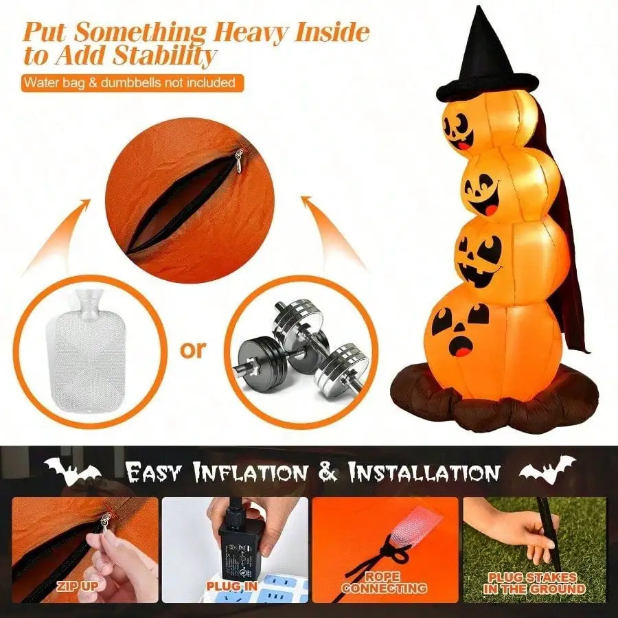 Towering Inflatable Pumpkin Combo with Witch Hat