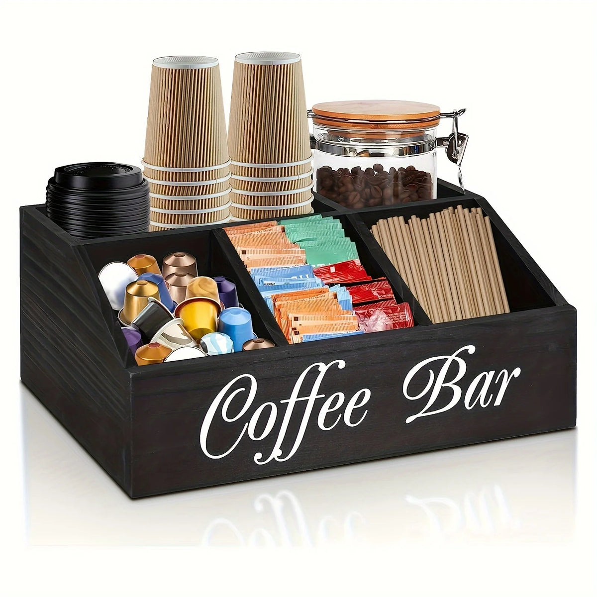 Rustic Wooden Coffee Bar Organizer