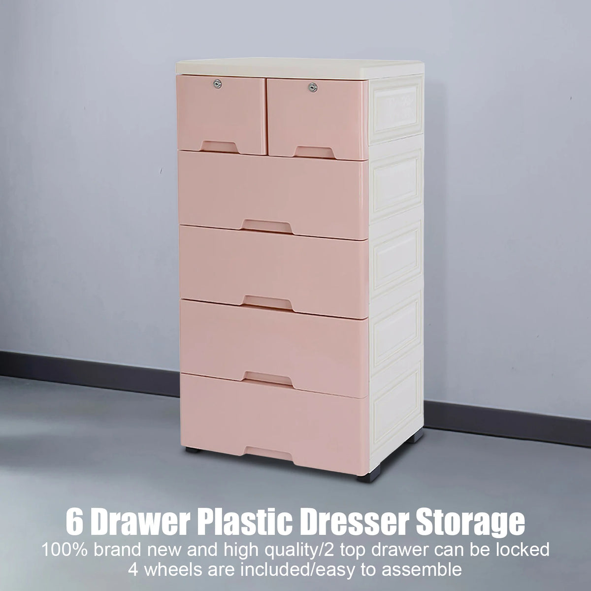 6-Drawer Plastic Closet Organizer Unit for Clothes Toys (Pink)