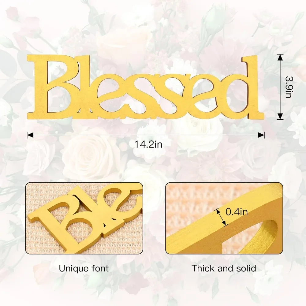 Blessed Rustic Wooden Table Sign Gold for Home Decor