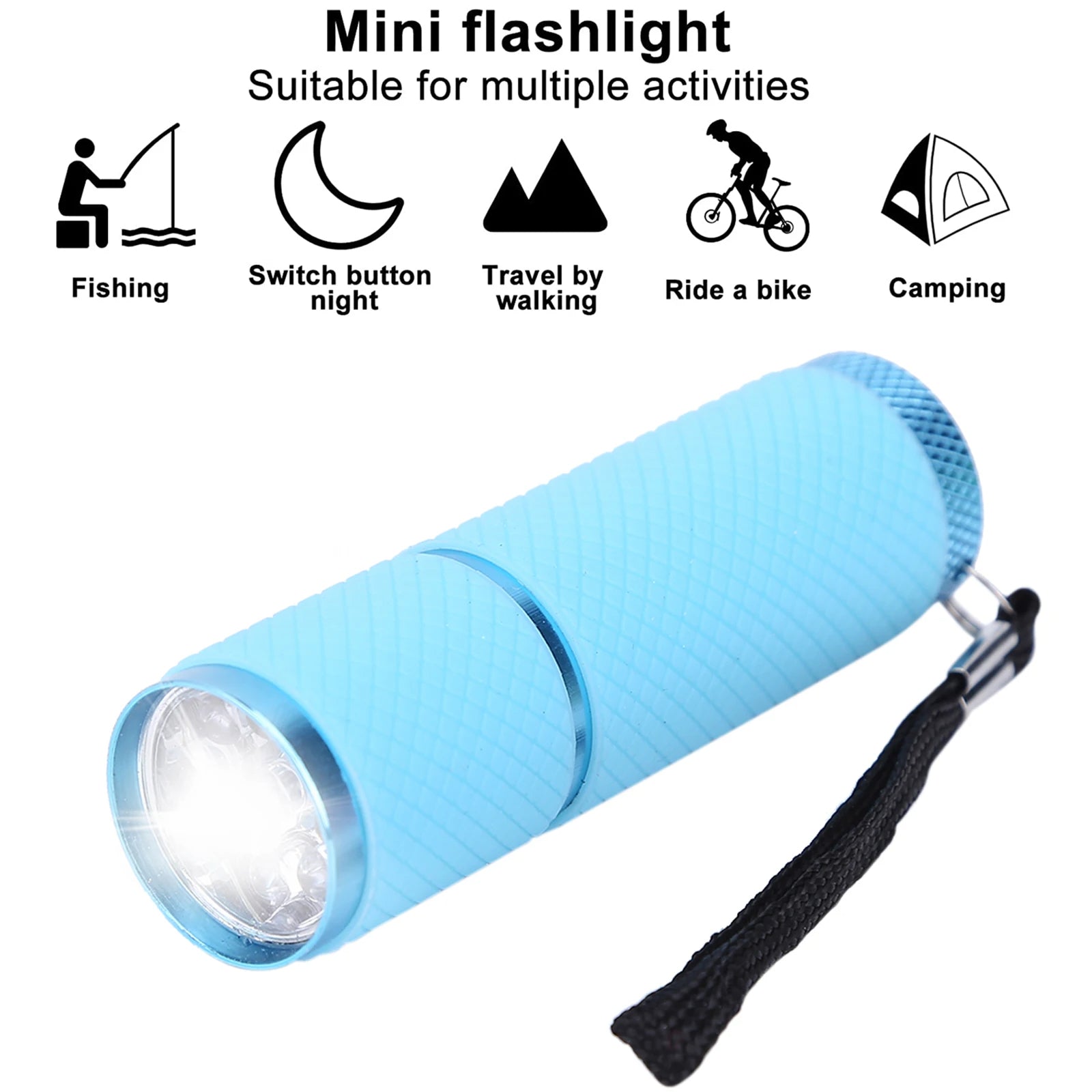 Mini Torch 9 LED Flashlight 1 Pack with Lanyard Outdoor Camping Light (Yellow)