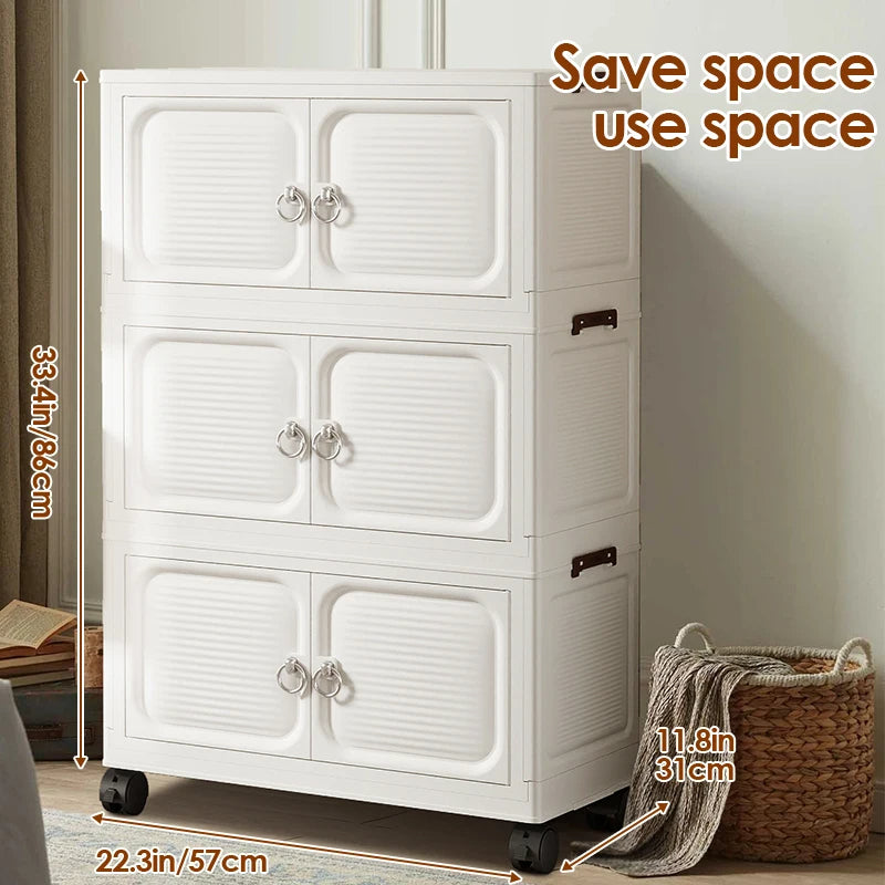 Stackable Closet Organizer 2-Tier with Wheels Large Capacity Storage Box (White)