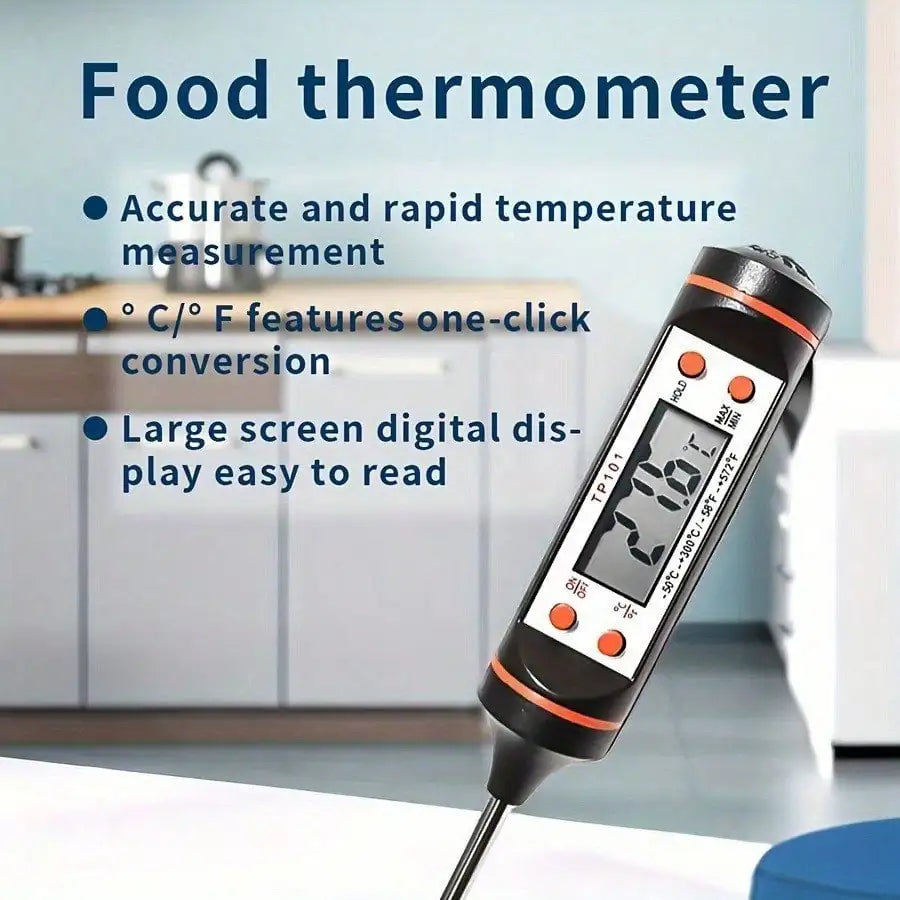 Digital Food Thermometer with Dual Display Ultra-Fast Stainless Steel Probe for Grilling BBQ (Black)