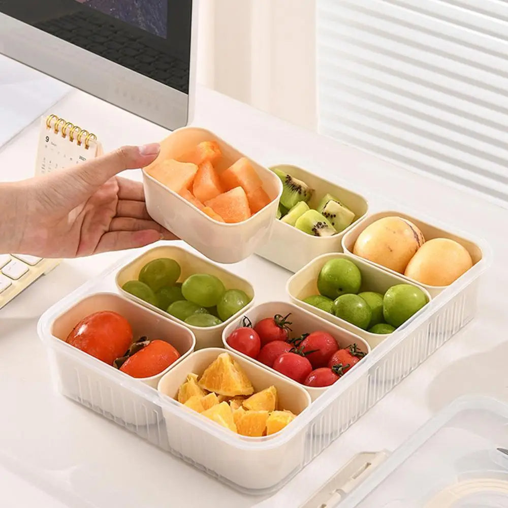 Lunch Box Snackle Container 8-Compartment Fruit Vegetable Tray with Fork