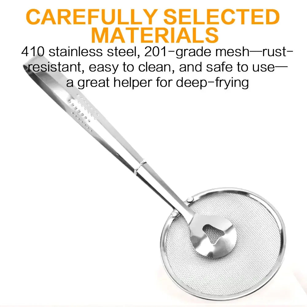 Stainless Steel Fine Mesh Strainer Spoon with Clip – Heat-Resistant Oil Filter Colander for Fried Food, Soup, Sauce, Pasta, Vegetables, Salad &amp; BBQ Cooking