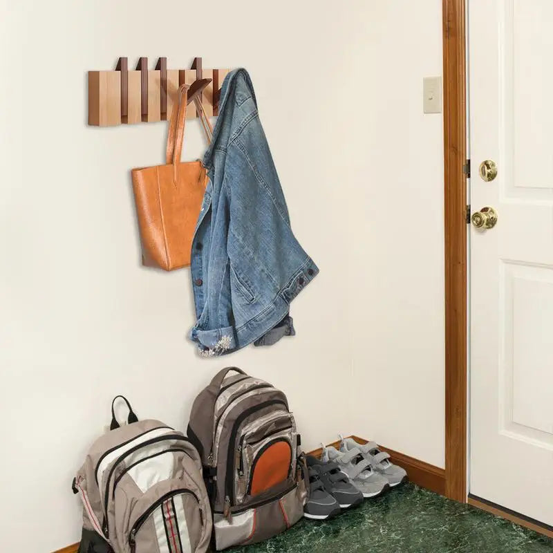 Hidden Flip-Down Wooden Wall Rack 2-in-1 Piano Style Clothes Hanger (Black Walnut)