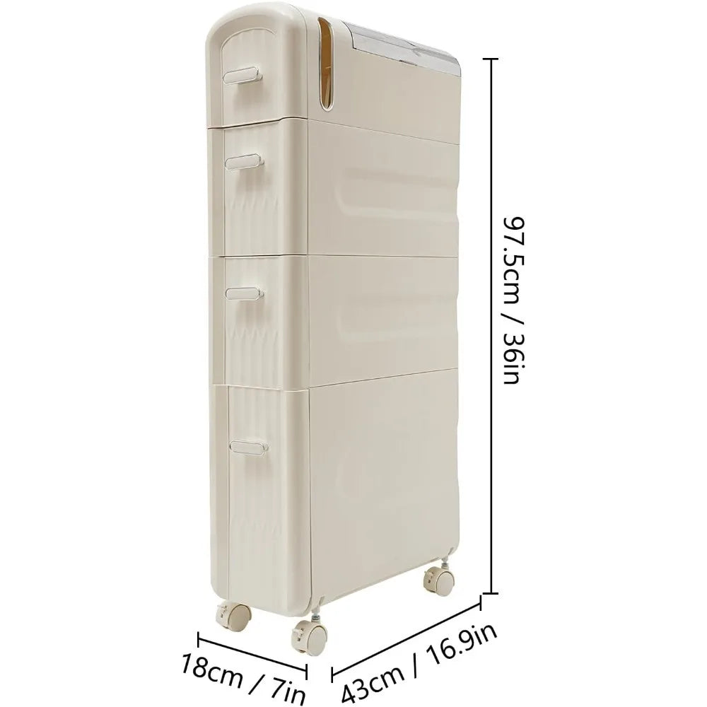 Bathroom Slim Storage Cabinet 4 Tiers Rolling Cart