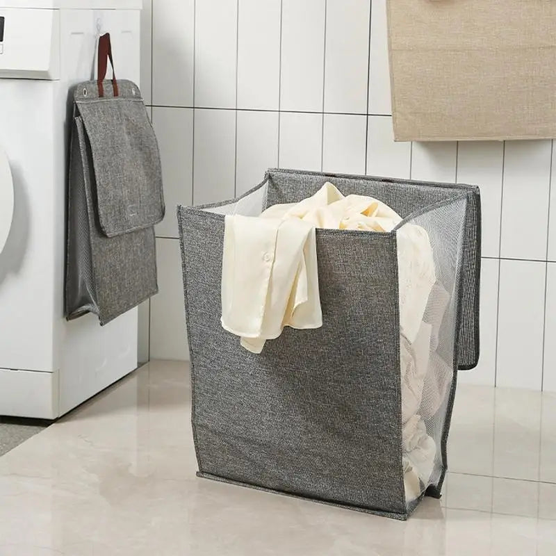 Foldable Wall-Mounted Laundry Basket with Breathable Fabric (Cream)