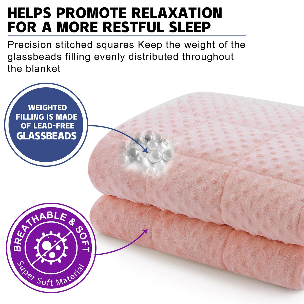 Soft Minky Weighted Throw Blanket Heavy Blanket with Glass Beads for All Seasons (Pink)