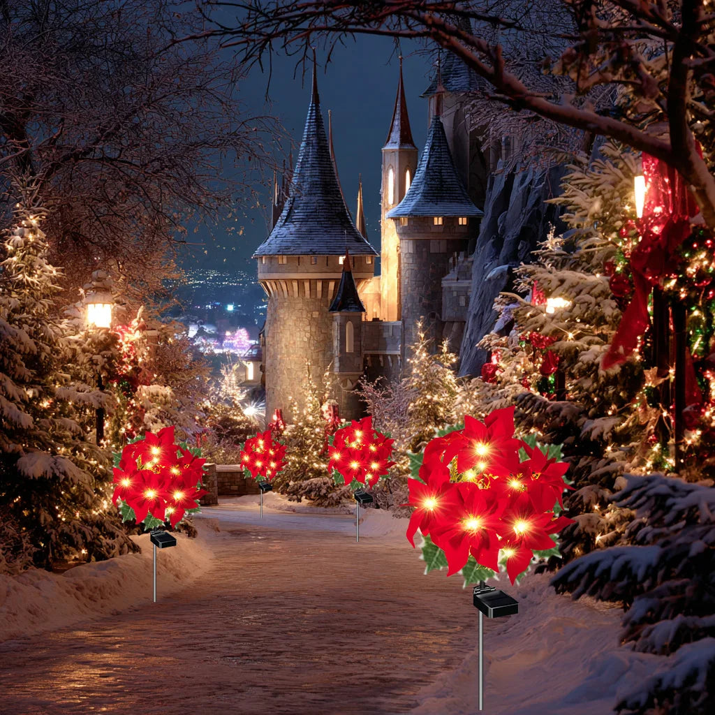 Artificial Solar Garden Flower Stake Lights for Christmas Decor (Red)