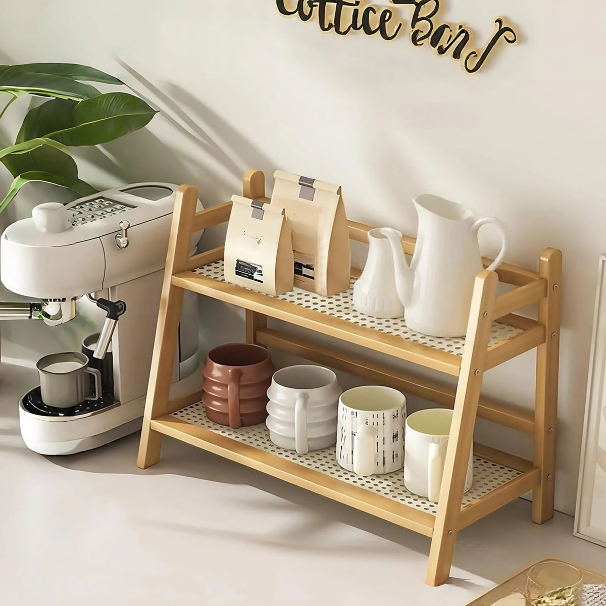 Double Layer Organizer Rack with Cup Holder for Office Kitchen Counter