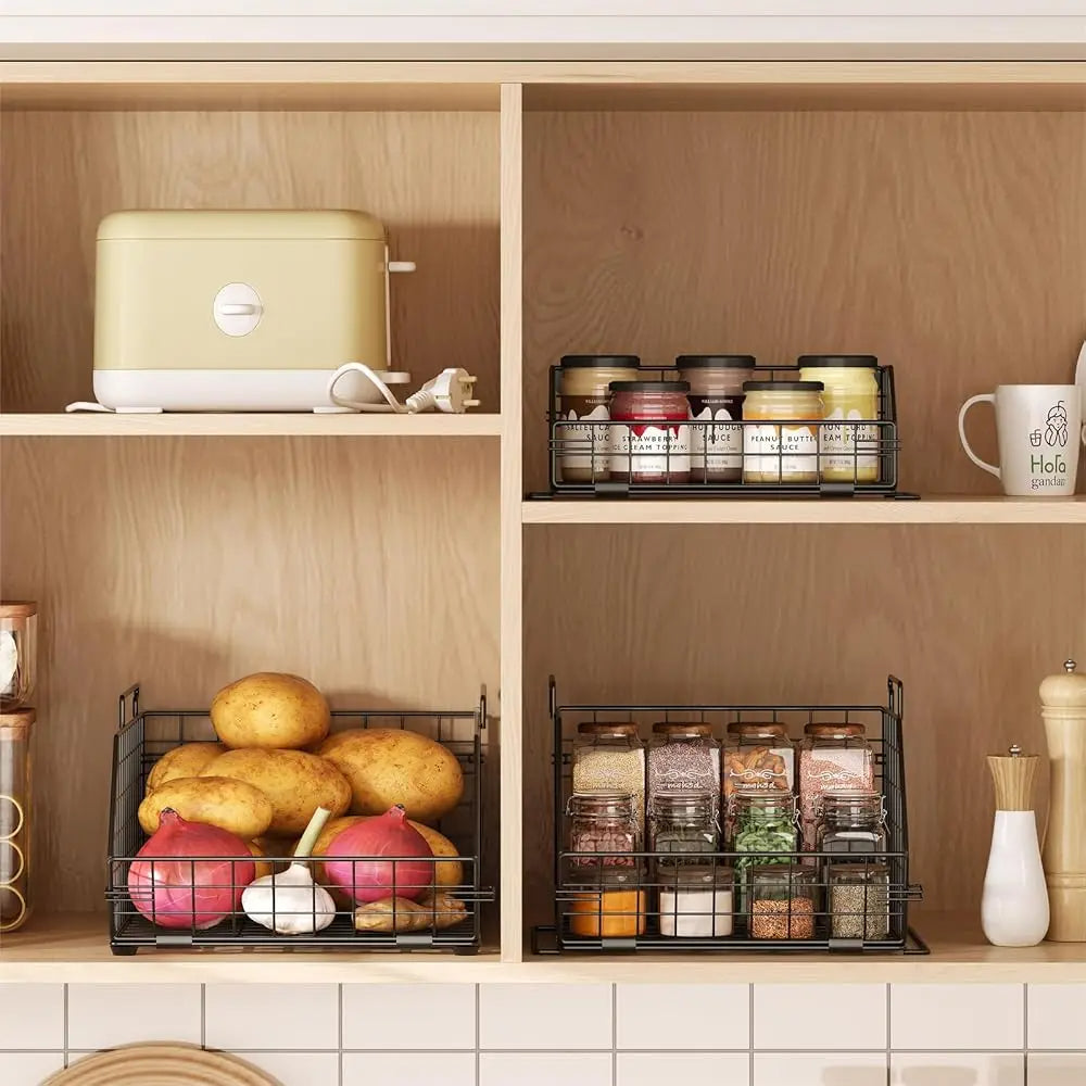 Stackable 3-Tier Produce Basket Wall-Mounted for Pantry Kitchen