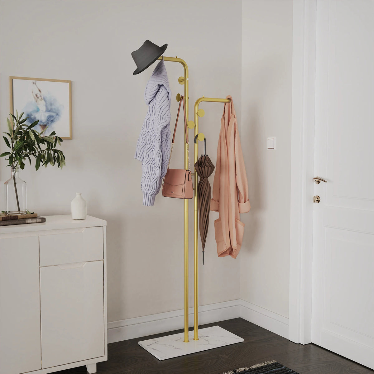 Metal Clothes Hanger Stand with Stone Base Anti-Collapse Garment Rack