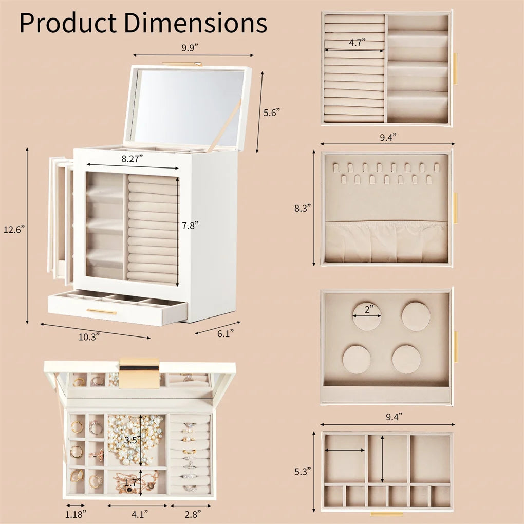 Elegant 4-Drawer Jewelry Box Organizer (White)