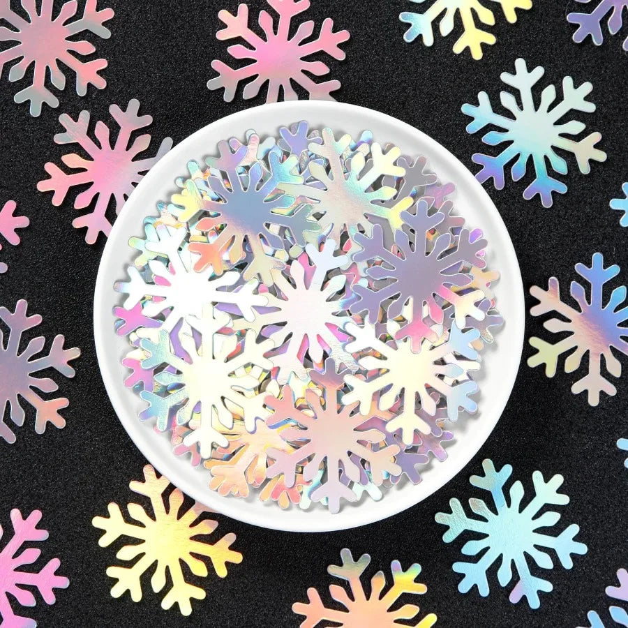 Frozen Party Decorations: 100 Count Iridescent Glitter Snowflake Confetti – Holographic Christmas Table Scatter