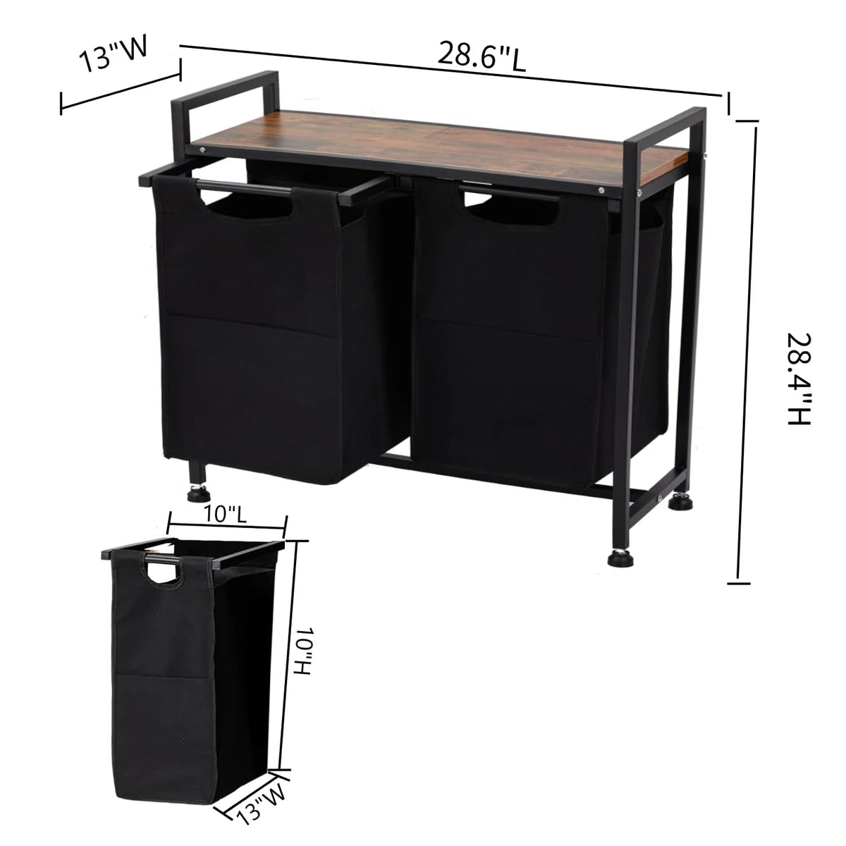 Laundry Hamper with Top Shelf &amp; Removable Laundry Bags