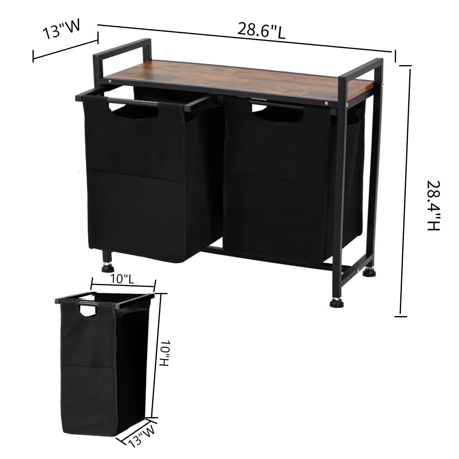 Laundry Hamper with Top Shelf & Removable Laundry Bags