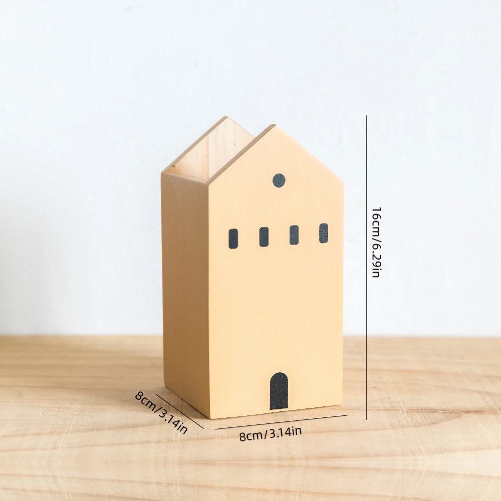 Wooden Pen Holder Pencil Container Stationery Storage (Earth Yellow)