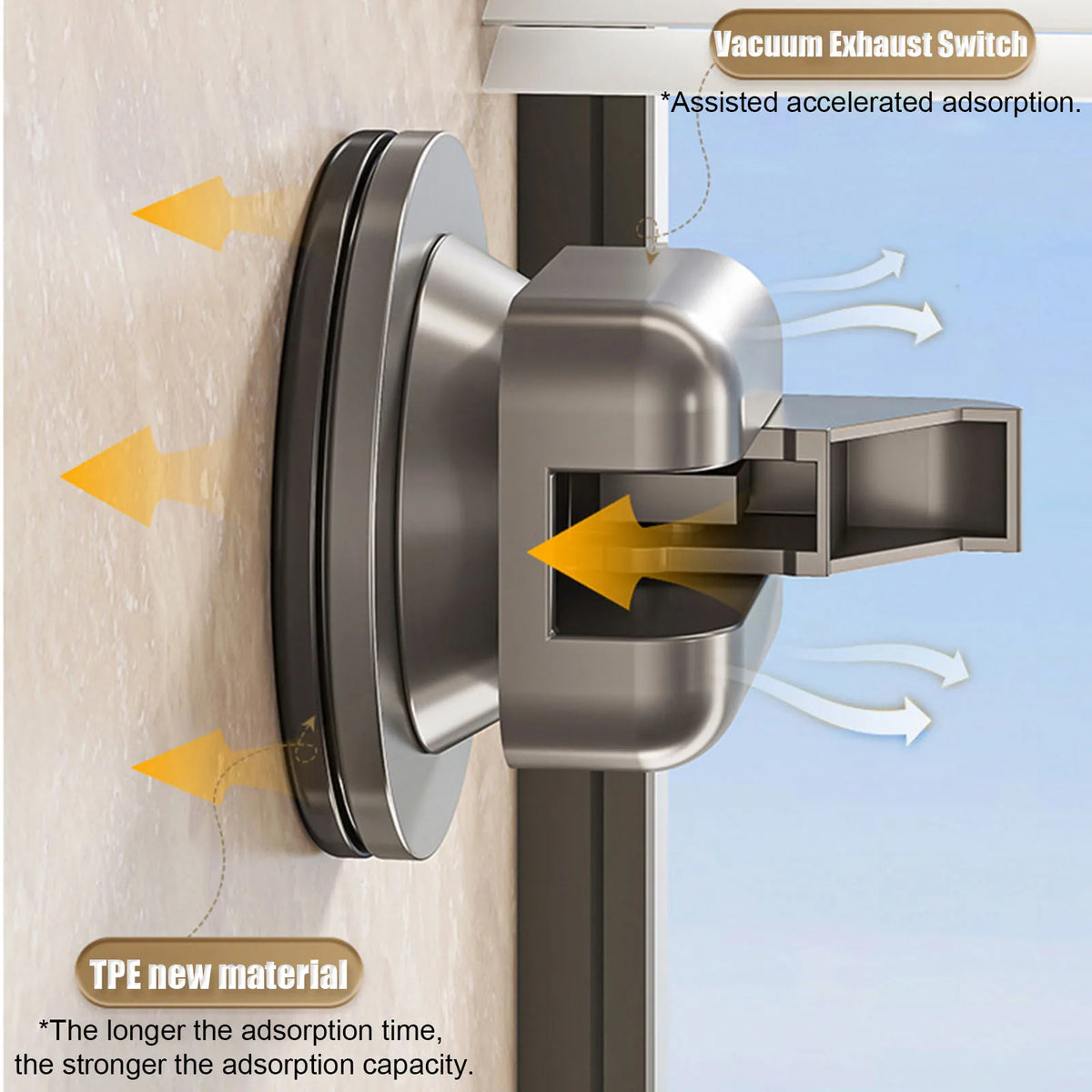 Suction Cup Bathroom Shelf Organizer Cargo Storage Caddy with 4 Hooks and Integrated Towel Bar (Gray)