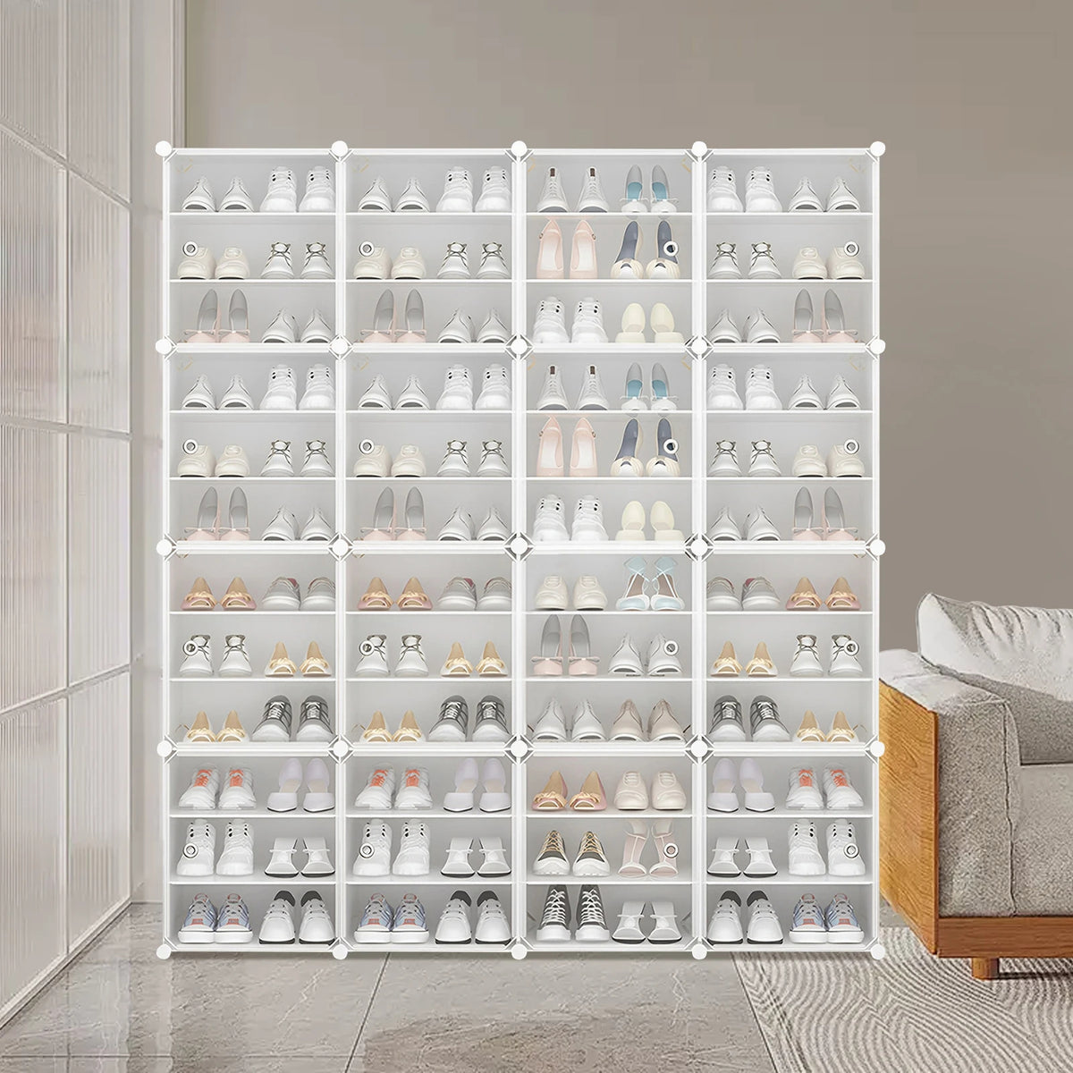 16PCS Stackable Shoe Rack Organizer – 96 Pair Large Shoe Storage Cabinet with Dividers
