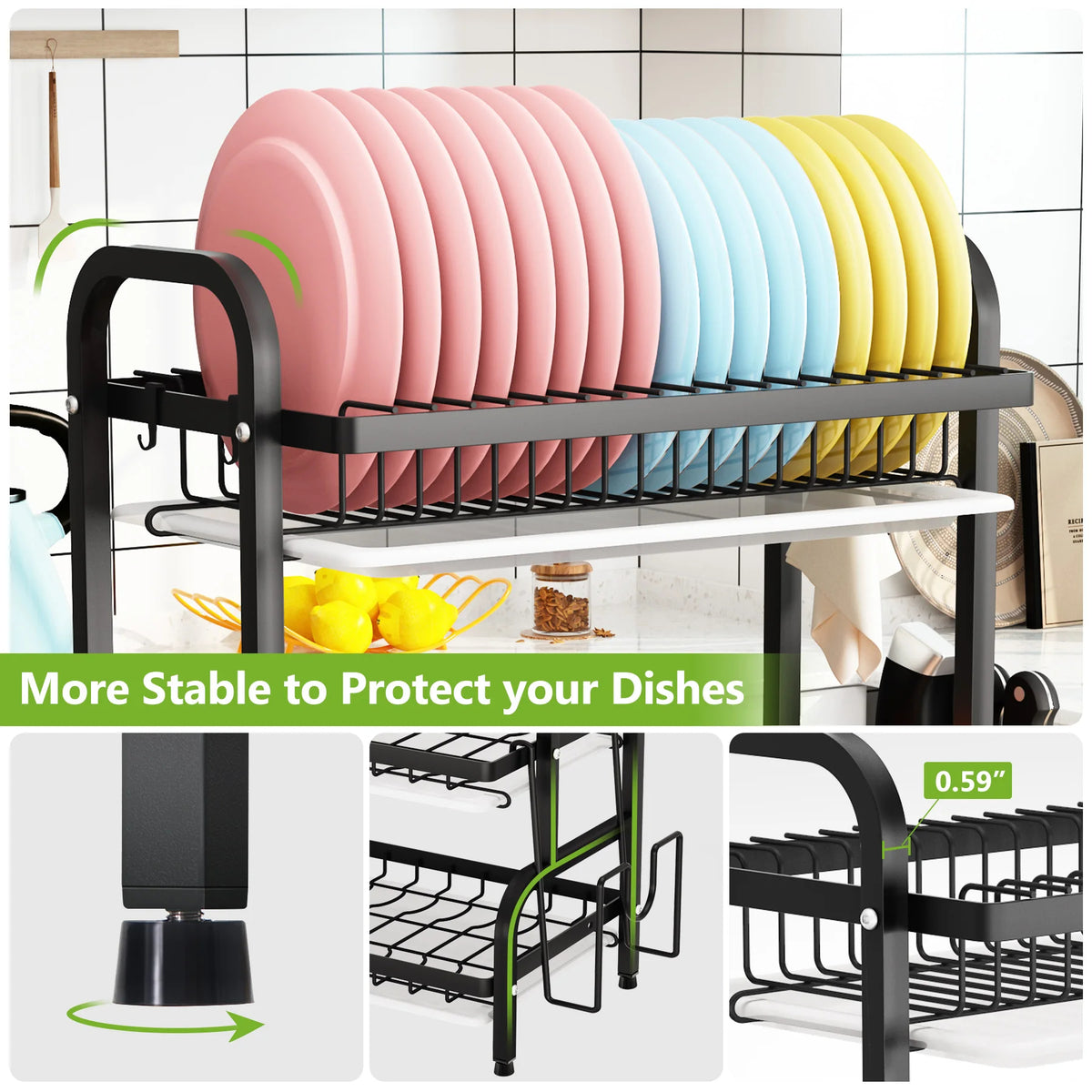 Metal 3-Tier Kitchen Dish Rack Organizer