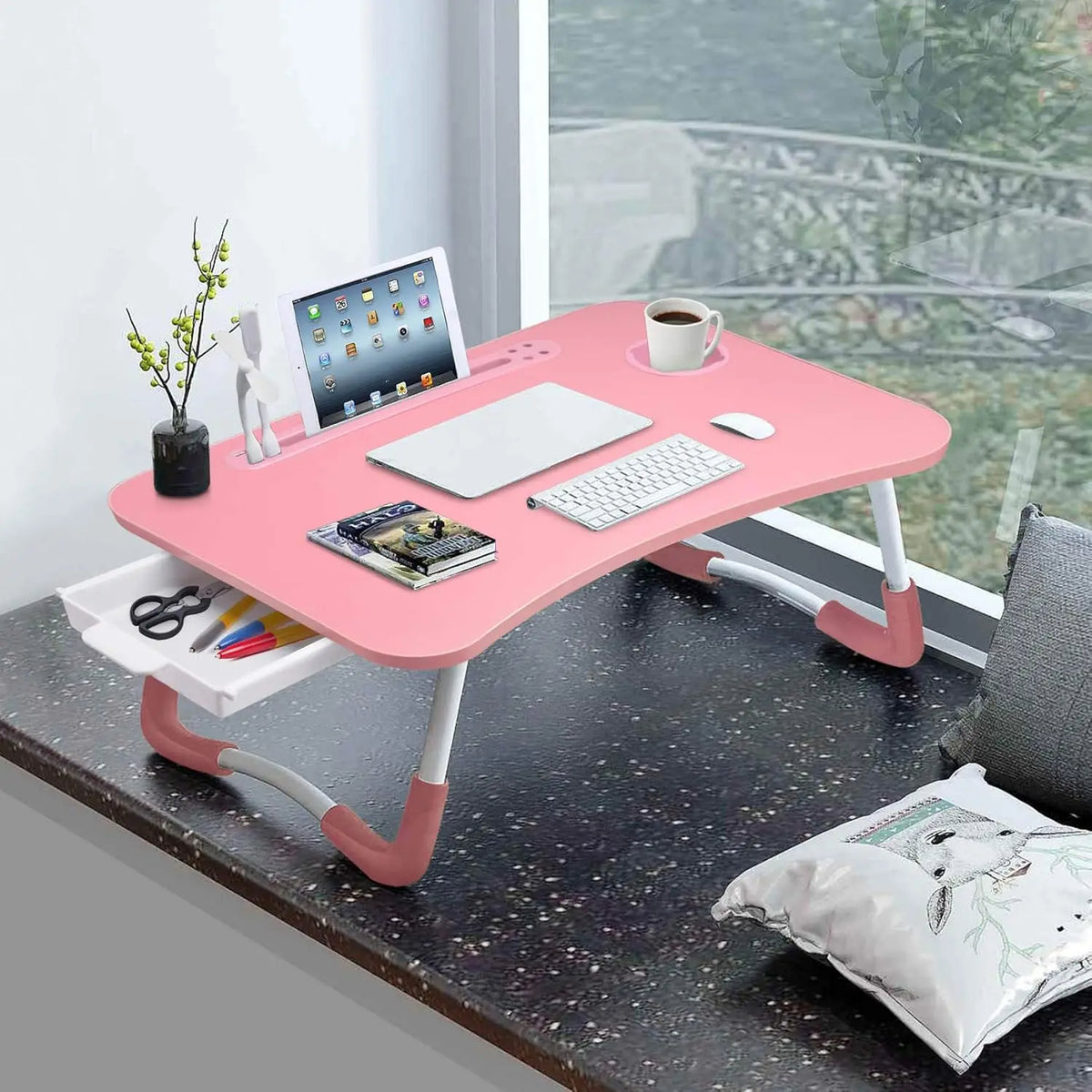 Portable Laptop Bed Table Foldable Desk (Pink)