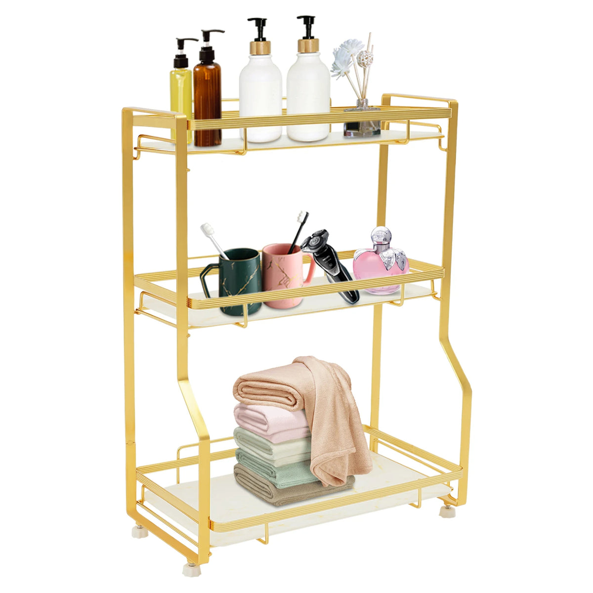Gold Bathroom Countertop Organizer 3-Tier with Storage Basket