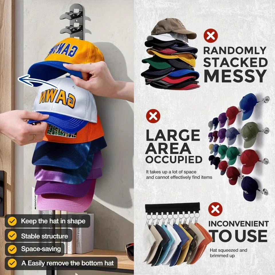 Adhesive Hat Racks Multilayer Hat Storage Organizer for Baseball Caps (Black)
