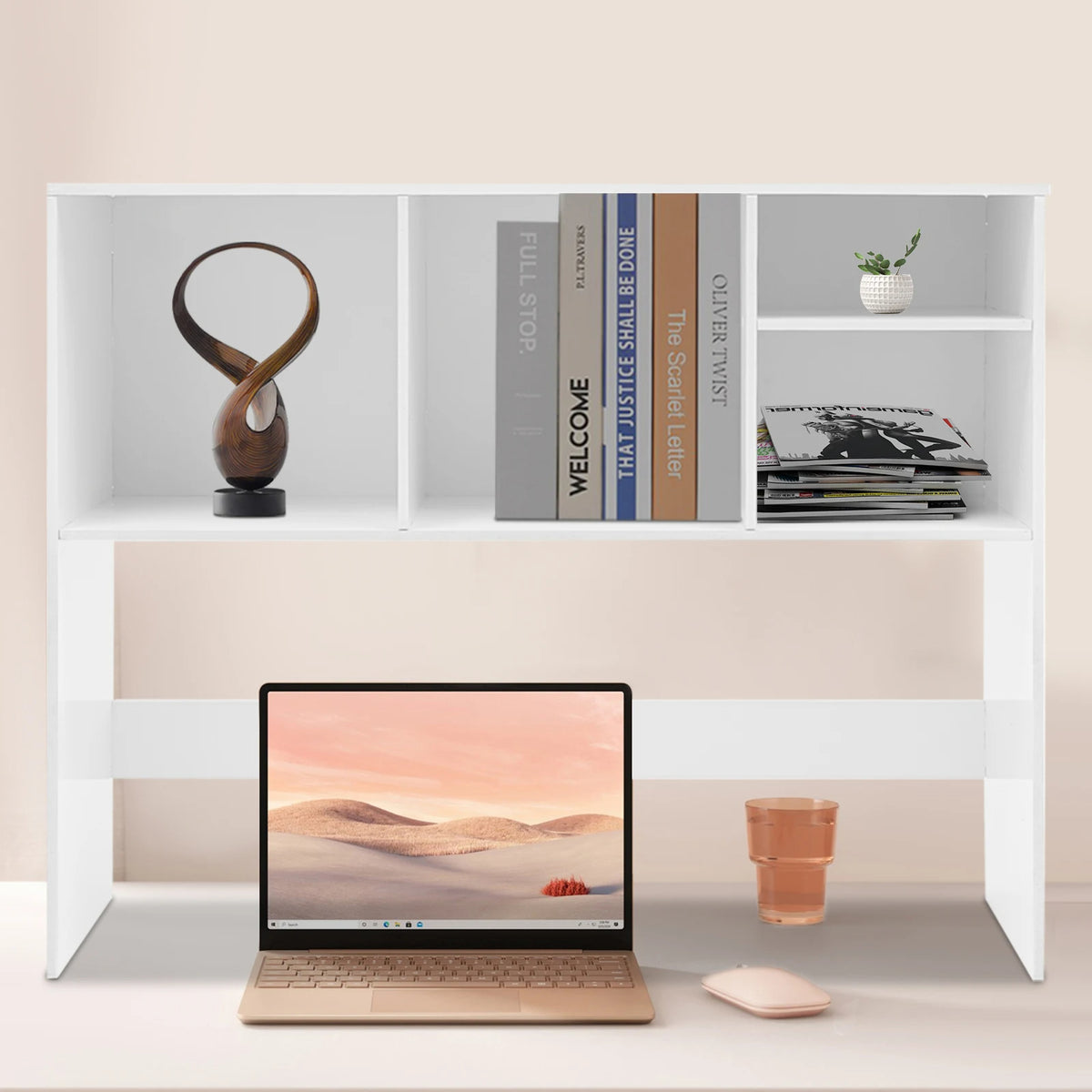 Desktop Bookshelf Desk Organizer Double-Layer with 4 Compartments