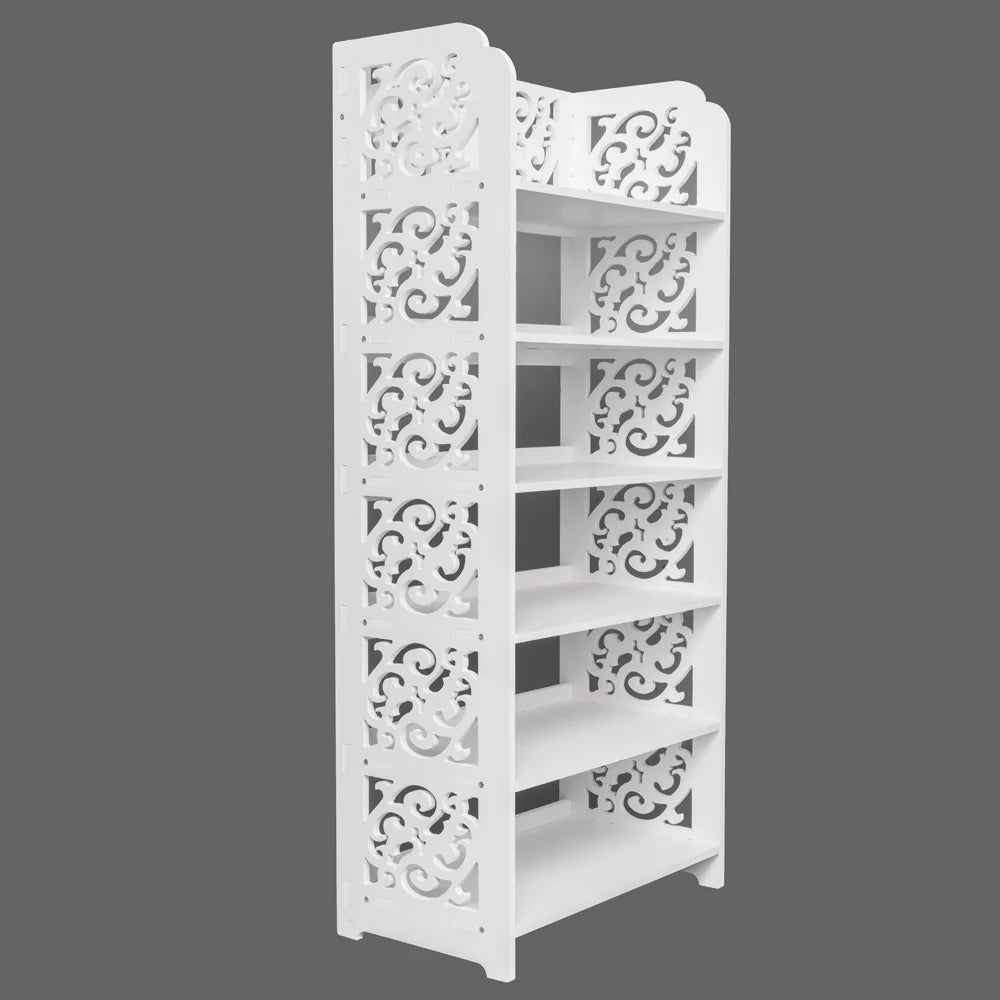 Shoe Storage Rack 6-Tiers Carved Wood-Plastic (White)