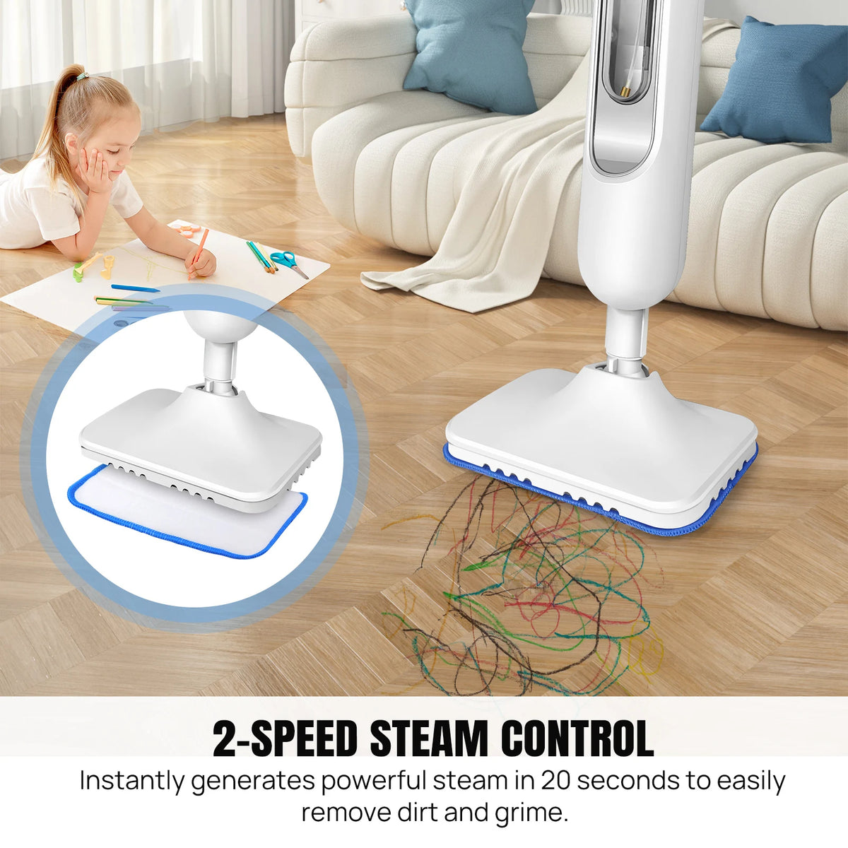 12-in-1 Electric Steam Mop 400ML Handheld Steam Cleaner for Floors