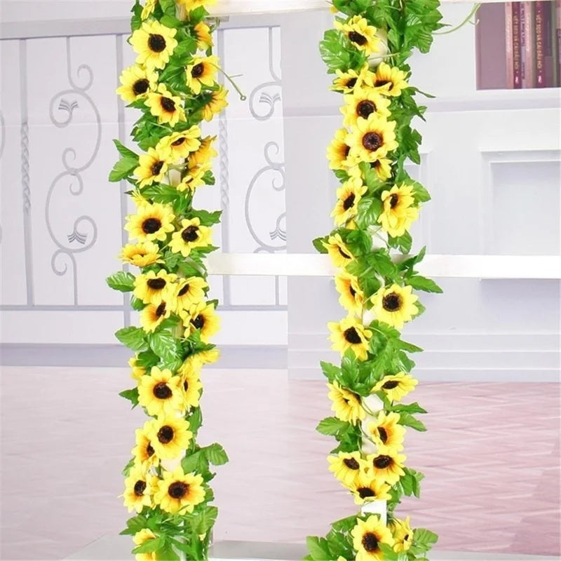 Artificial Yellow Sunflower Garland 260Cm Realistic Flower Decorations