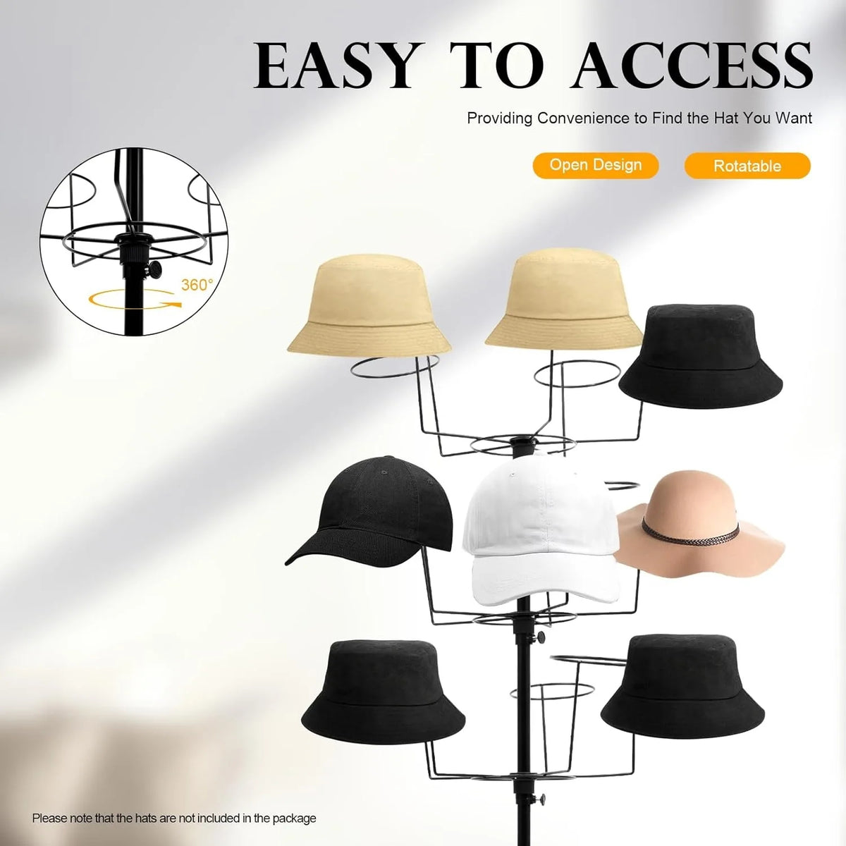 Hat Display Rack 35 Hooks Rotating 7-Tier Stand Freestanding Retail Hanger