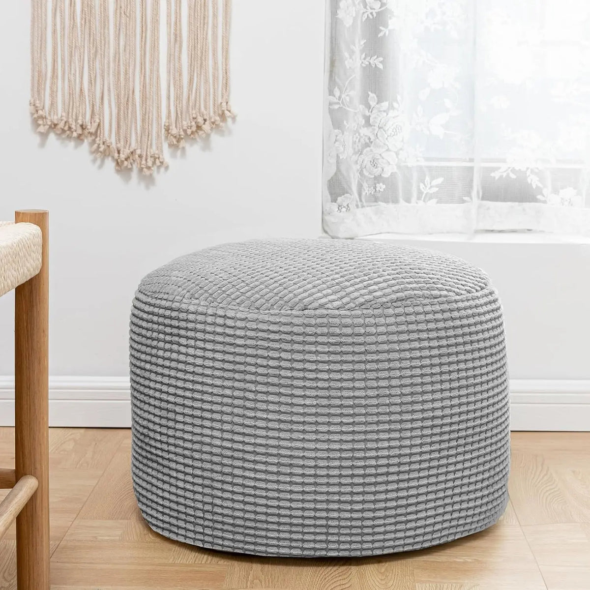 Round Floor Pouf Ottoman 20x12 Inch Velvet
