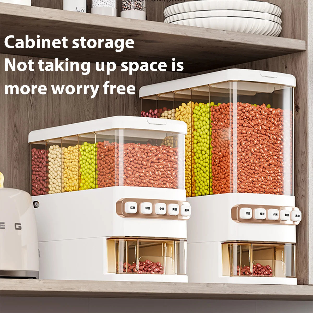 Dry Food Dispenser 12.5KG 5 Grids Food Grade Grain Storage Box