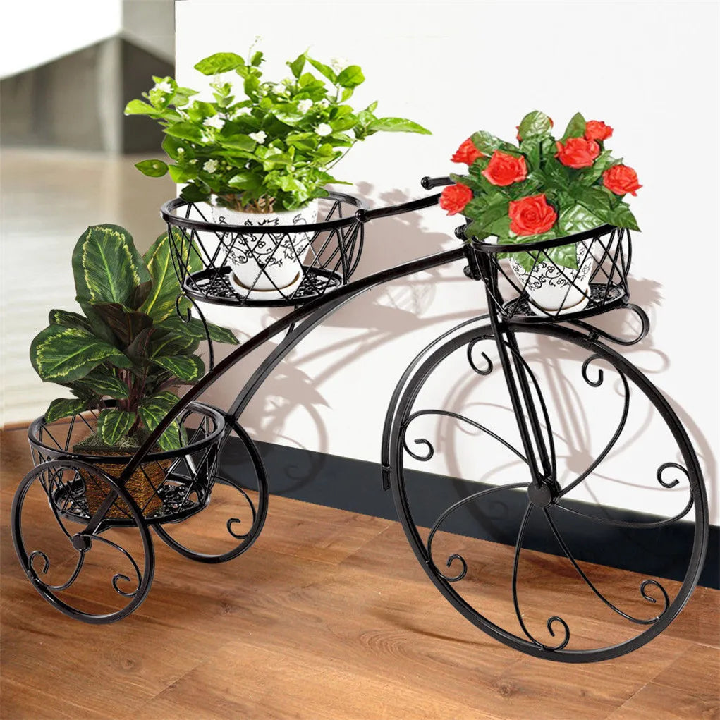 3-Tier Bicycle Plant Stand Wrought Iron Tricycle Planter (Black)