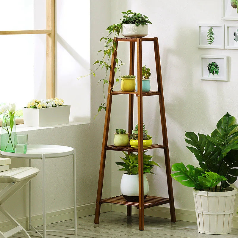 Bamboo Flower Pot Display Rack 4-Tier Plant Stand Shelf