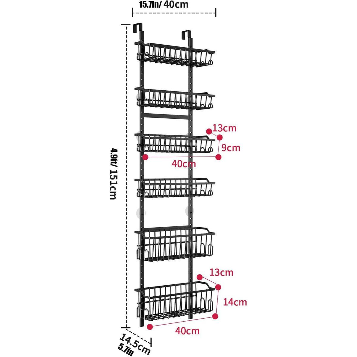 Metal Wall Mount Pantry Organizer 8-Tier Over-the-Door Spice Rack for Cabinets