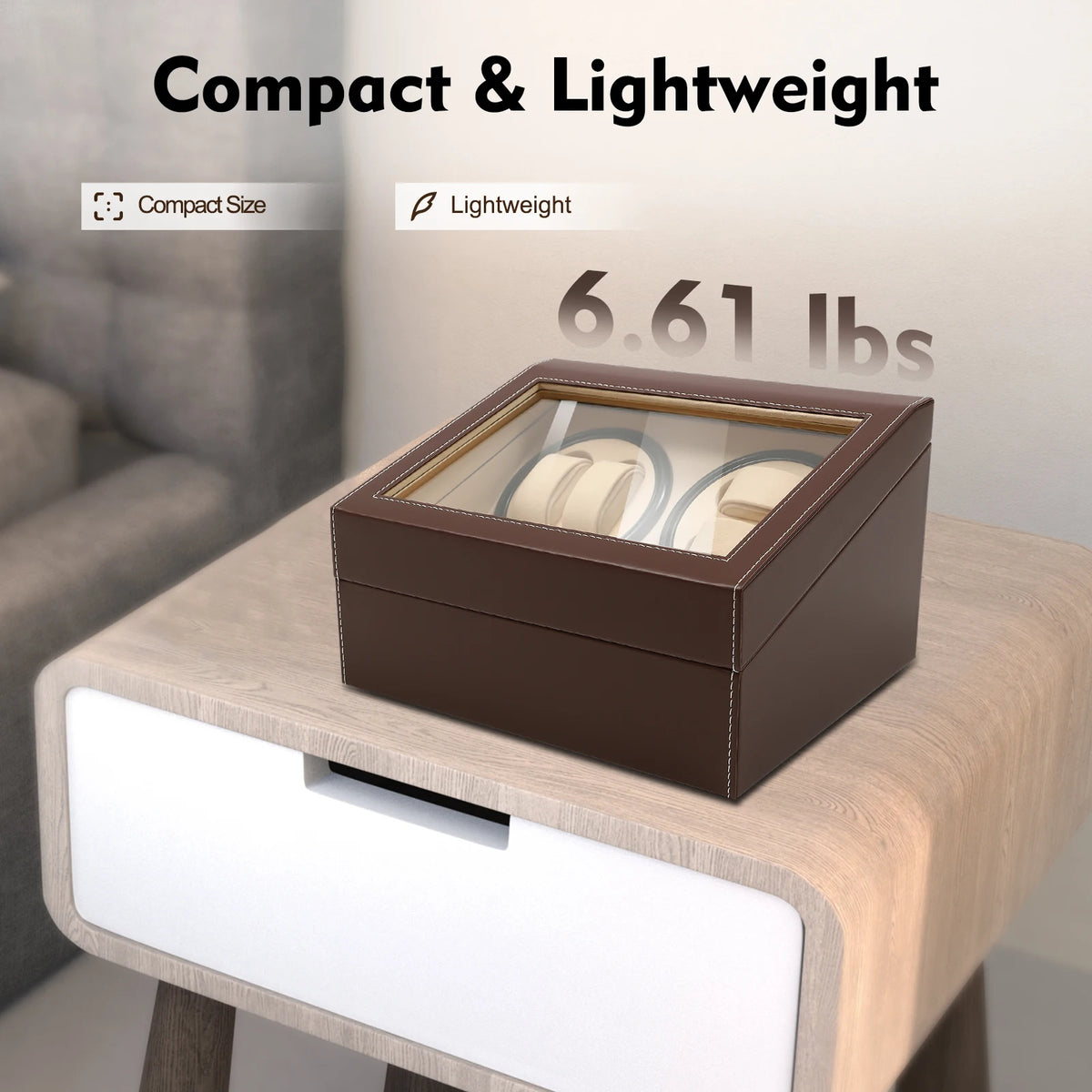 Brown Leather Automatic Watch Winder Display Case