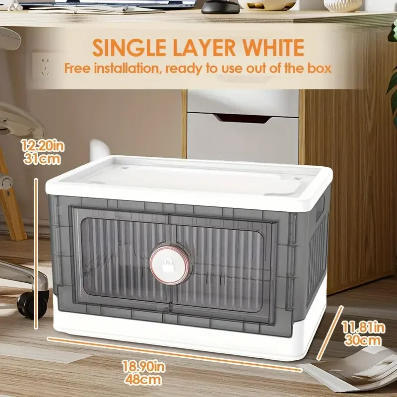 Foldable Swivel Lock Storage Cabinet 1-Tier Plastic Organizer for Home Office (White)