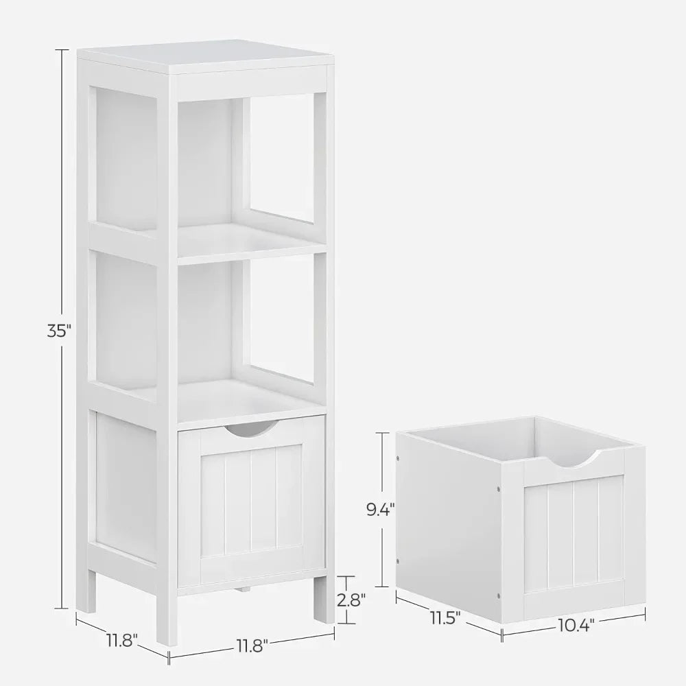Bathroom Floor Cabinet with 2 Drawers Corner Storage Organizer (White)