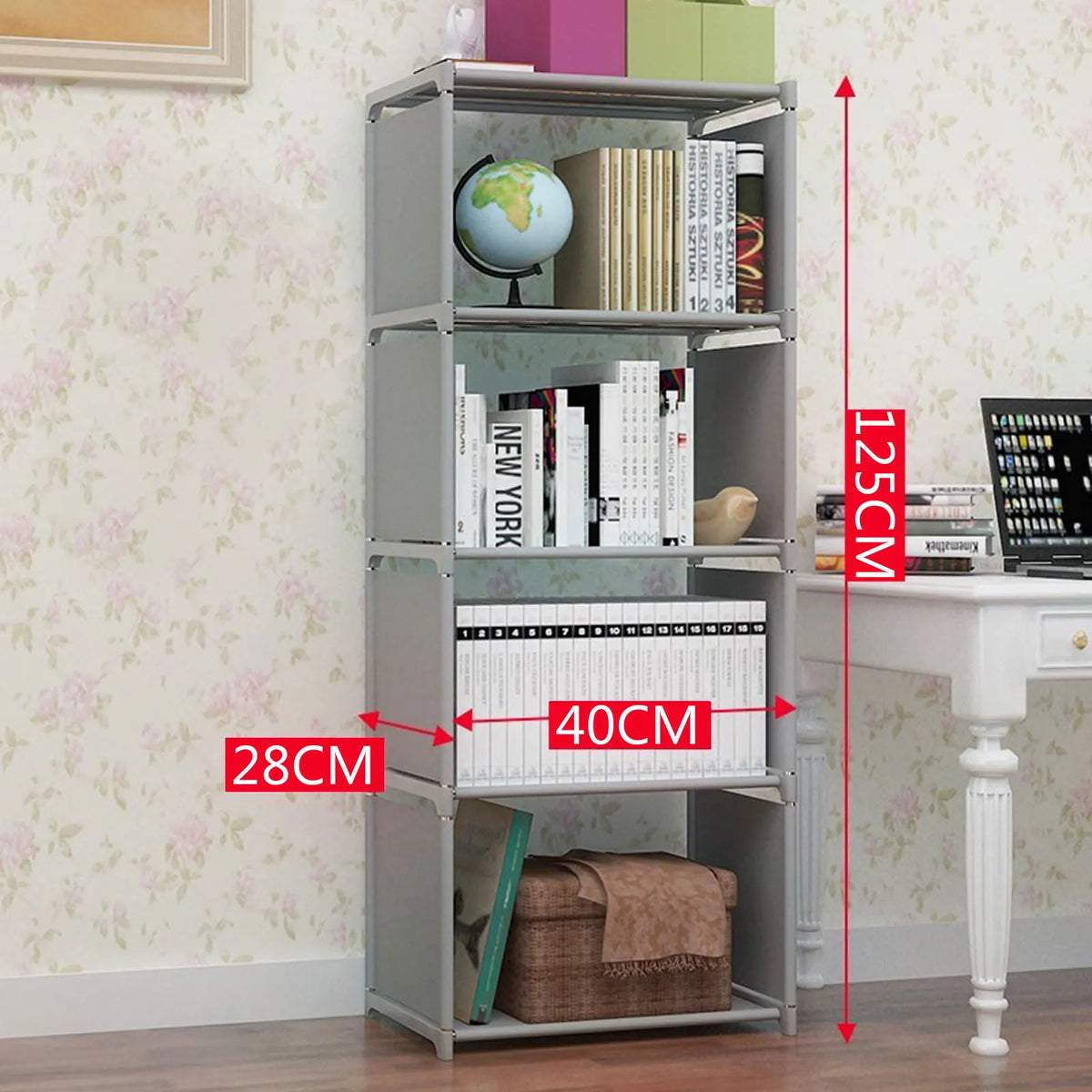Multilayer 4-Tier Bookcase Free-Standing Storage Shelf for Living Room and Bedroom Organization
