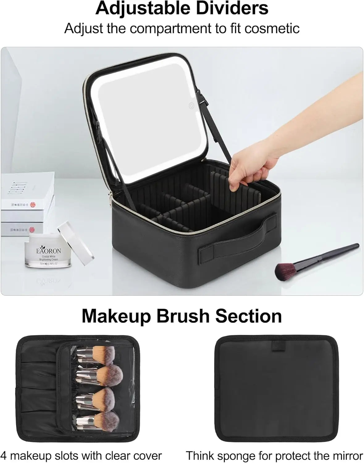 Portable Makeup Bag with Dimmable LED Mirror Cosmetic Organizer