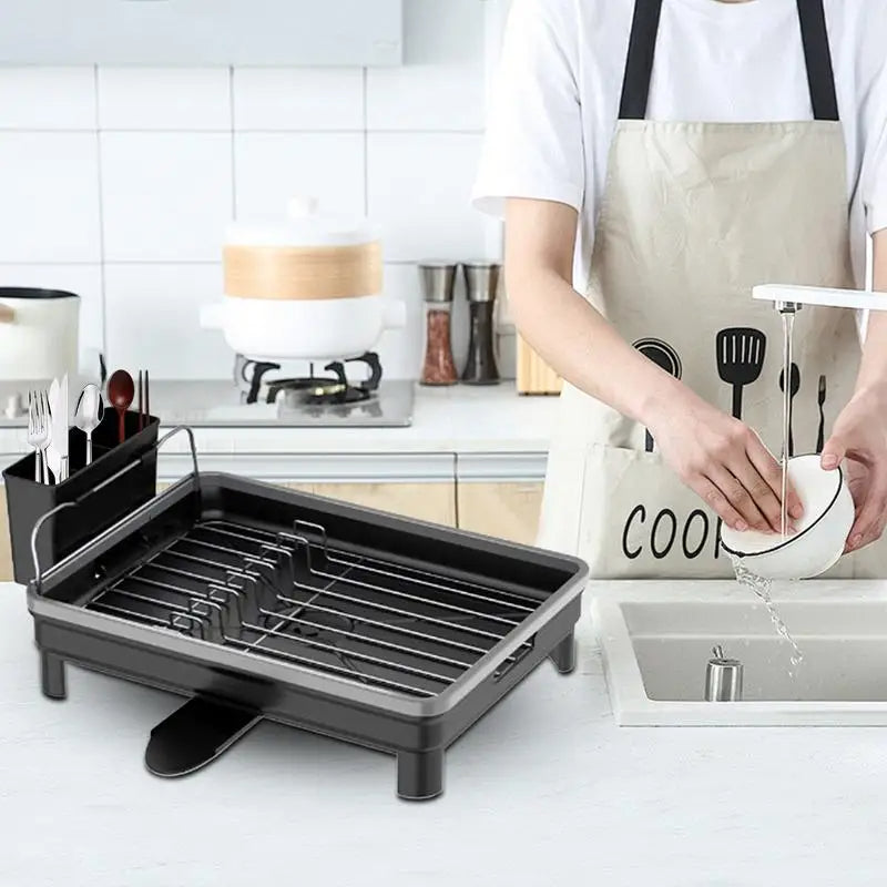 Stainless Steel Dish Drying Rack Countertop Kitchen Organizer with Drip Tray (White)