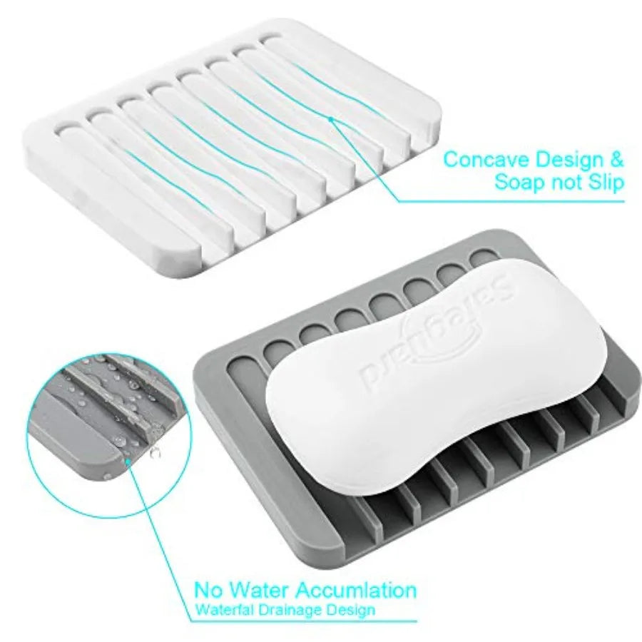 2PCS Silicone Soap Dish Holder – Self-Draining Soap Tray for Shower, Bathroom &amp; Kitchen Sink