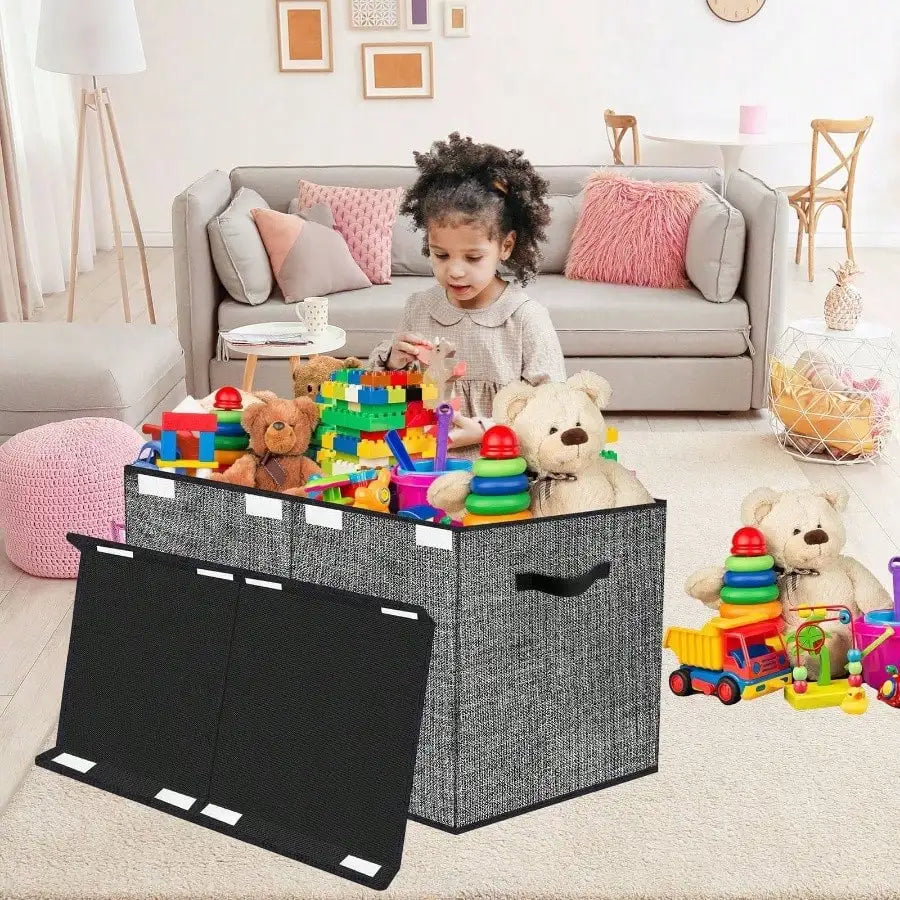 Storage Organizer 30L Capacity Collapsible Toy Chest with Lid (Light Black)