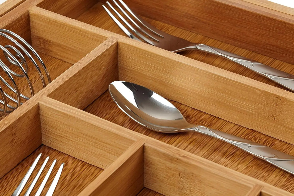 Expandable Bamboo Drawer Organizer for Kitchen Utensils