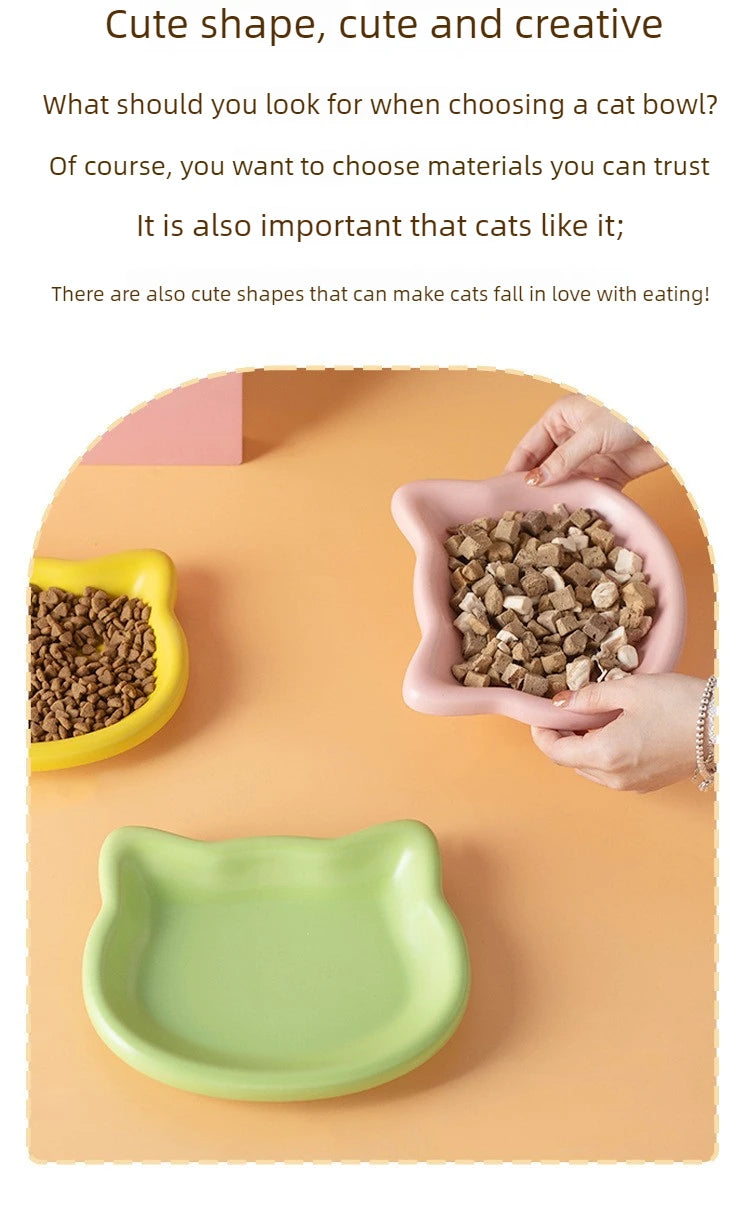 Ergonomic Dwarf Cat Food Plate Low-Profile Dish for Flat-Faced Cats (Yellow)