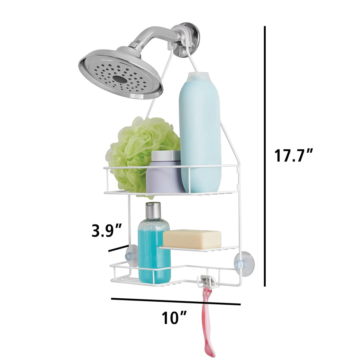 Hanging Shower Basket 2-Tier Caddy with Soap Dish for Bathroom Storage